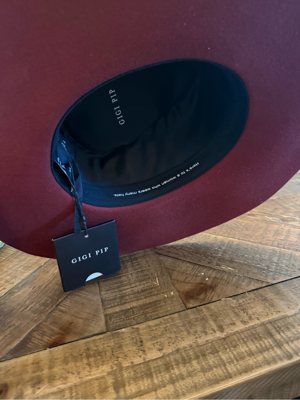 GIGI PIP Burgundy Wide Brim Felt Hat with Black Band